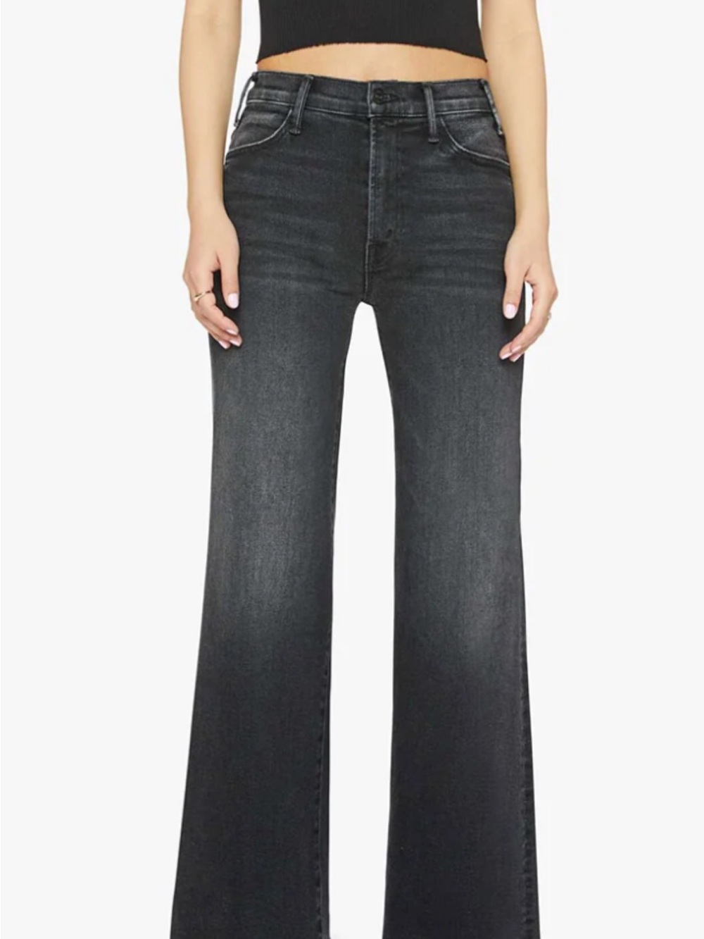 Mother the Lil Hustler Roller Sneak High-Rise Women's Jeans in Washed Black